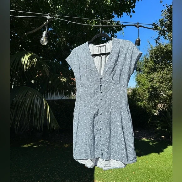 button up mini dress abercrombie Women's Short-Sleeve Collared Mini Dress in Green Stripe | Size XXS PETITE